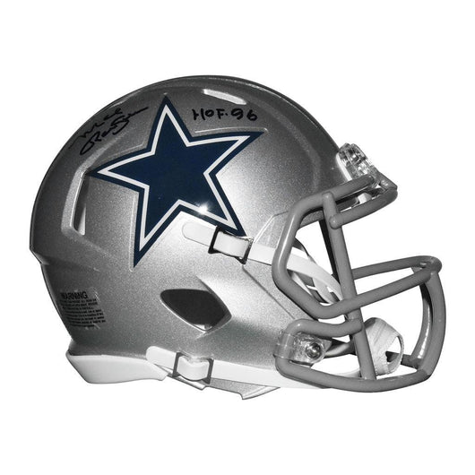 Mel Renfro Signed HOF 96 Inscription Dallas Cowboys Speed Mini Replica Silver Football Helmet (JSA)