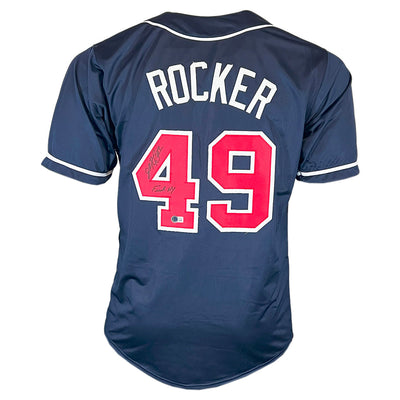 John Rocker Signed F*** NY Inscription Atlanta Navy Baseball Jersey (Beckett)