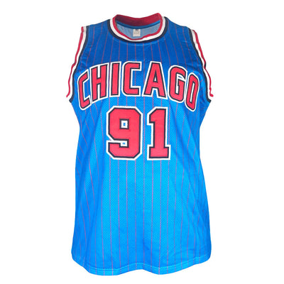 Dennis Rodman Signed Chicago Light Blue Basketball Jersey (Beckett)
