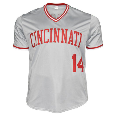 Pete Rose Signed Cincinnati Pro Style Grey Baseball Jersey (JSA)