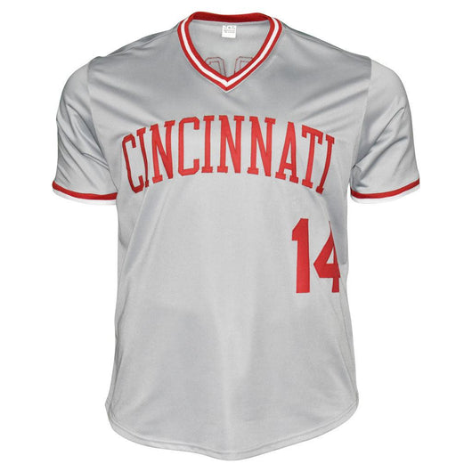 Pete Rose Signed Cincinnati Pro Style Grey Baseball Jersey (JSA)