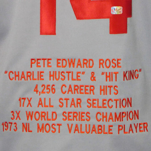 Pete Rose Signed Stats Cincinnati Pro Edition Grey Jersey (JSA)
