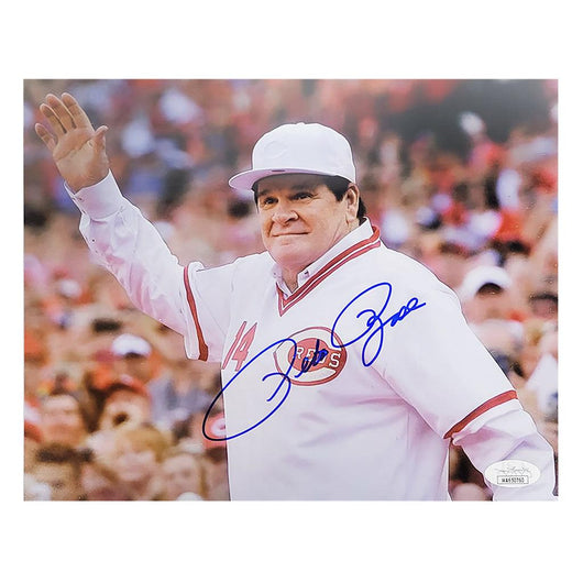 Pete Rose Signed Waving 11x14 Baseball Photo (JSA)