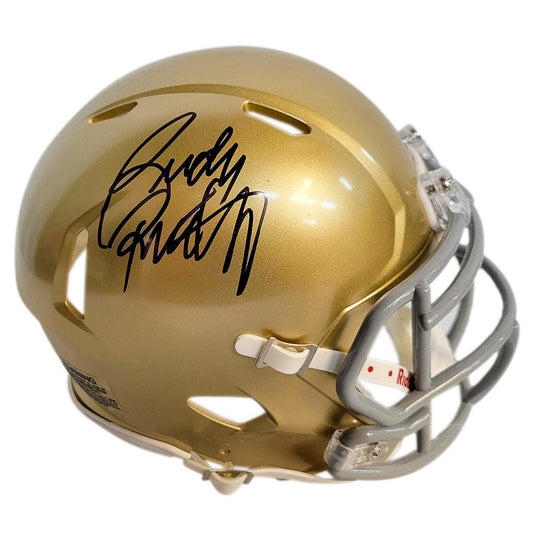 Rudy Ruettiger Signed Notre Dame Fighting Irish Speed Mini Replica Football Helmet (JSA)