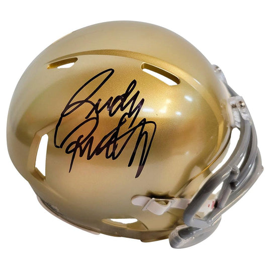 Rudy Ruettiger Signed Notre Dame Fighting Irish Speed Mini Replica Football Helmet (JSA)