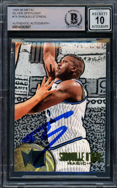 Shaquille "Shaq" O'Neal Autographed 1995-96 Fleer Metal Silver Spotlight Card #78 Orlando Magic Auto Grade Gem Mint 10 Beckett BAS #14392907