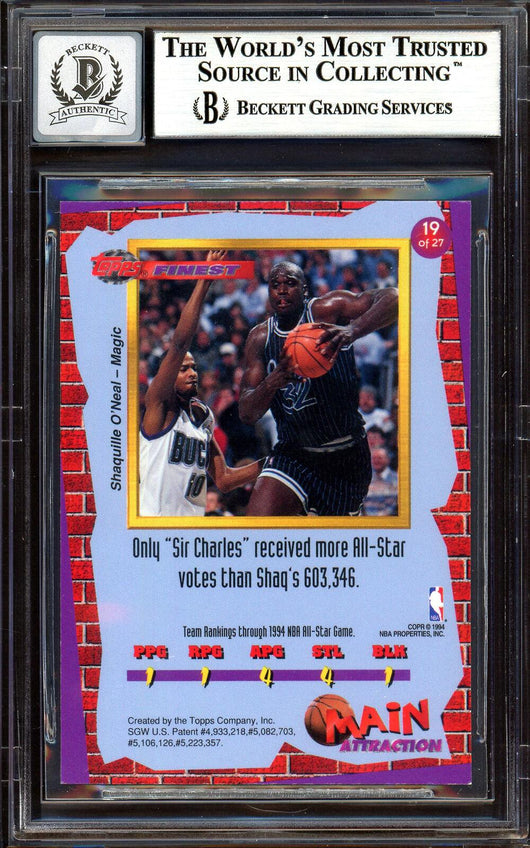 Shaquille Shaq O'Neal Autographed 1993-94 Topps Finest Main Attraction Card #19 Orlando Magic Auto Grade Gem Mint 10 Beckett BAS #13315320