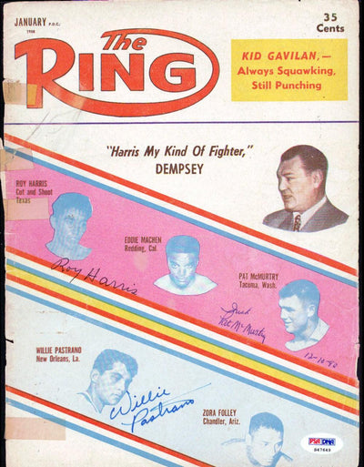 Pat McMurtry, Roy Harris & Willie Pastrano Autographed The Ring Magazine Cover PSA/DNA #S47649