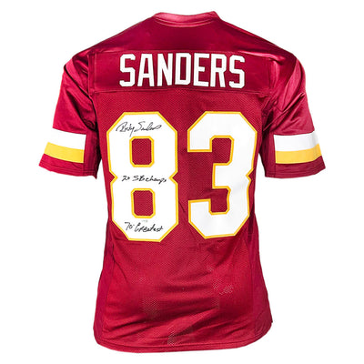 Ricky Sanders Signed 2x SB Champs 70 Greatest Inscription Washington Red Football Jersey (JSA)