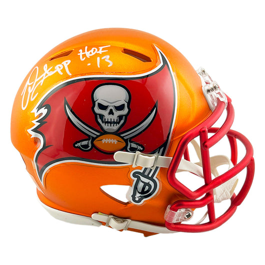 Warren Sapp Signed HOF 13 Inscription Tampa Bay Buccaneers Blaze Mini Football Helmet (Beckett)