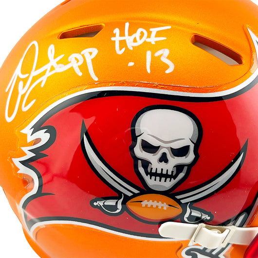 Warren Sapp Signed HOF 13 Inscription Tampa Bay Buccaneers Blaze Mini Football Helmet (Beckett)