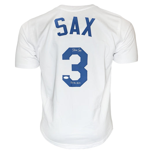 Steve Sax Signed 82 NL ROY Inscription Los Angeles White Baseball Jersey (JSA)