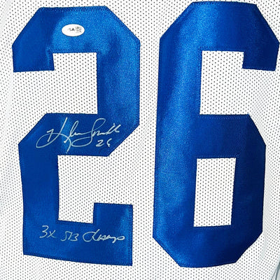 Kevin Smith Signed 3x SB Champ Inscription Dallas White Football Jersey (Beckett)