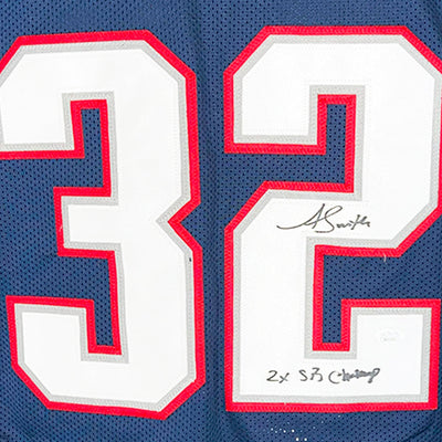 Antowain Smith Signed 2x SB Champ Inscription New England Navy Football Jersey (JSA)