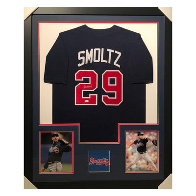 John Smoltz Signed Atlanta Framed Vertical Layout Pro Edition Blue Jersey (JSA)