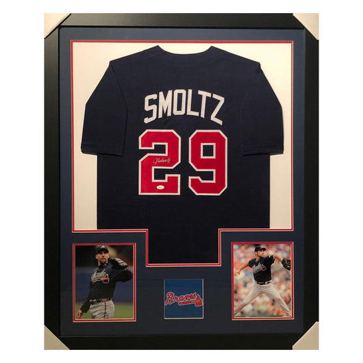 John Smoltz Signed Atlanta Framed Vertical Layout Pro Edition Blue Jersey (JSA)