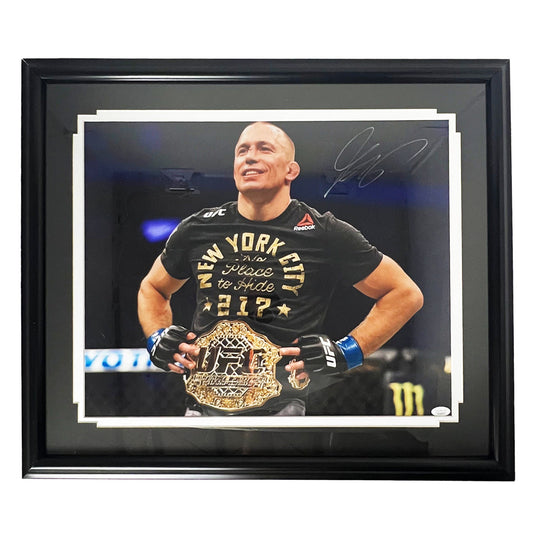 George St-Pierre Signed Pose 1 Combat 16x20 Framed Photo (JSA)