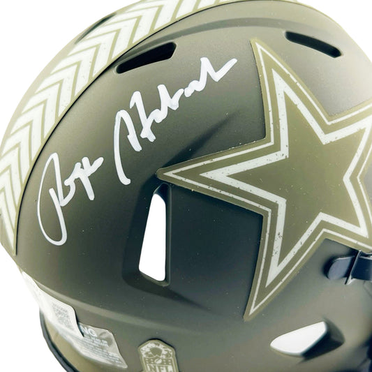 Roger Staubach Signed Dallas Cowboys Salute to Service Mini Football Helmet (Beckett)