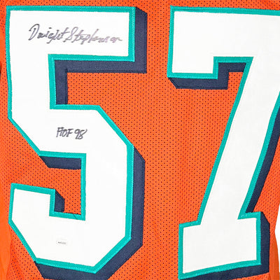 Dwight Stephenson Signed HOF 98 Inscription Miami Orange Football Jersey (JSA)