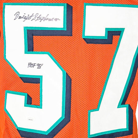 Dwight Stephenson Signed HOF 98 Inscription Miami Orange Football Jersey (JSA)