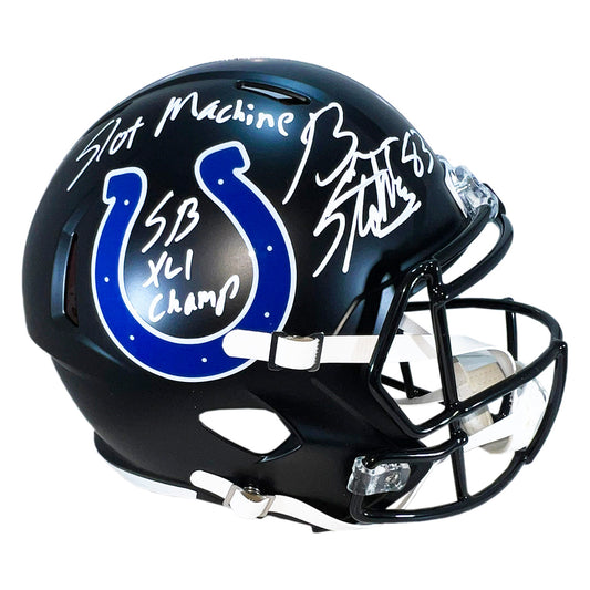 Brandon Stokley Signed Slot Machine SB XLI Champ Inscription Indianapolis Colts Alt 2023 Speed Full-Size Replica Football Helmet (Beckett)