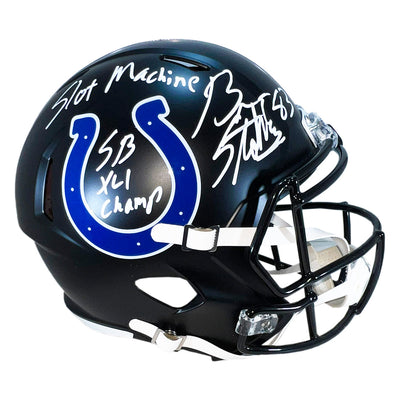Brandon Stokley Signed Slot Machine SB XLI Champ Inscription Indianapolis Colts Alt 2023 Speed Full-Size Replica Football Helmet (Beckett)