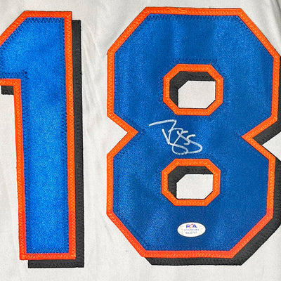 Darryl Strawberry Signed New York #18 Grey Button Up Baseball Jersey (PSA)