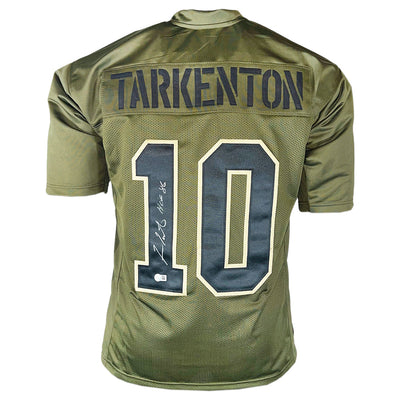 Fran Tarkenton Signed HOF 86 Inscription Minnesota Salute to Service Football Jersey (Beckett)