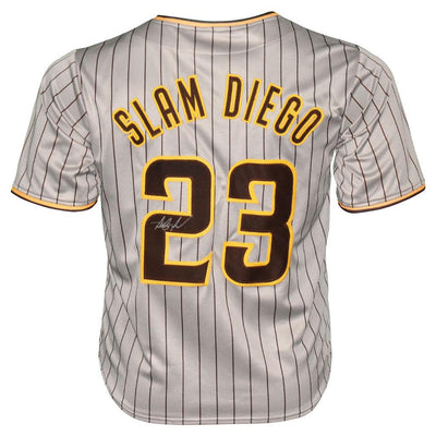 Fernando Tatis Jr Signed San Diego Grey Pinstripe Slam Diego Baseball Jersey (JSA)