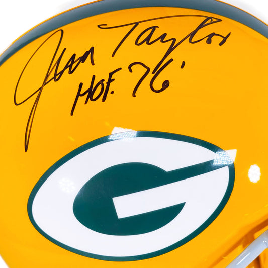 Jim Taylor Signed HOF 76 Inscription Green Bay Packers Full-Size Replica Football Helmet (JSA)