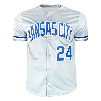 Miguel Tejada Signed Kansas City Grey Baseball Jersey (Beckett)