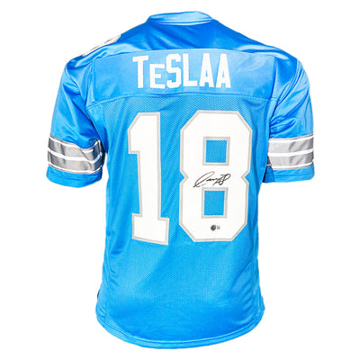 Isaac TeSlaa Signed Detroit Blue Football Jersey (Beckett)