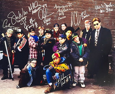 The Mighty Ducks Movie Cast Signed 9 Signature Nickname Inscriptions 16x20 Hockey Photo (Beckett)