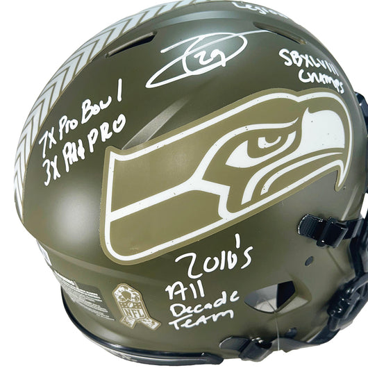 Earl Thomas Signed Multi-Inscription Seattle Seahawks Authentic Salute to Service Full-Size Football Helmet (Beckett)