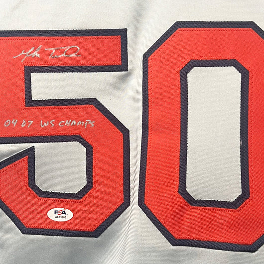 Mike Timlin Signed 04, 07 WS Champs Inscription Boston Grey Baseball Jersey (PSA)