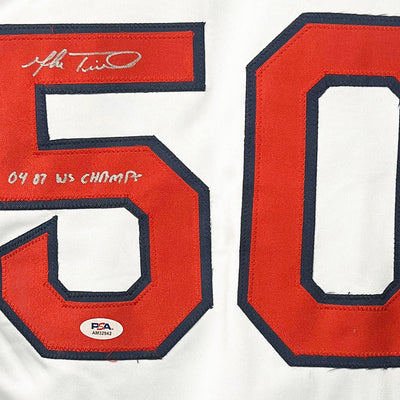 Mike Timlin Signed 04, 07 WS Champs Inscription Boston White Baseball Jersey (PSA)