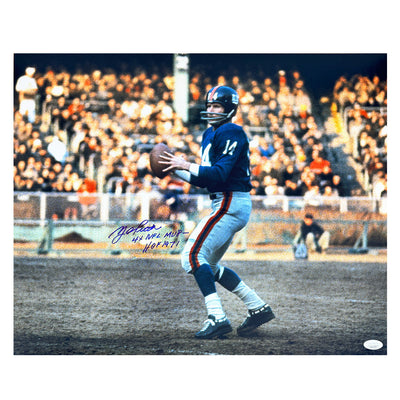 Y.A. Tittle Signed 4x NFL MVP HOF 71 Inscription New York Pose 7-1 Football 16x20 Photo (JSA)