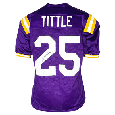 Y.A. Tittle Signed LSU College Purple Football Jersey (JSA)