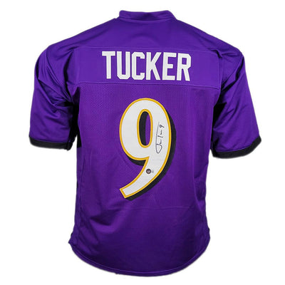 Justin Tucker Signed Baltimore Purple Football Jersey (Beckett)