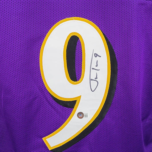 Justin Tucker Signed Baltimore Purple Football Jersey (Beckett)
