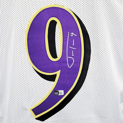 Justin Tucker Signed Baltimore Pro White Football Jersey (Beckett)