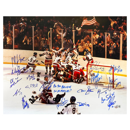 Miracle On Ice 18-Autograph 1980's Gold Medalists Team USA 16x20 Photo (Beckett)