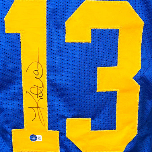 Kurt Warner Signed St. Louis Blue Football Jersey (JSA)