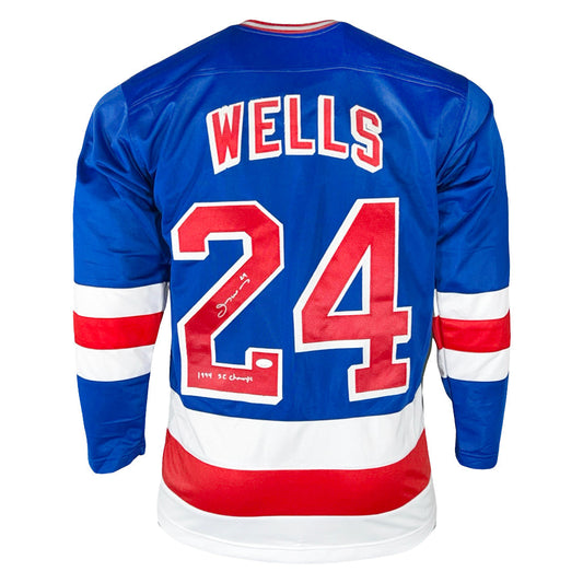 Jay Wells Signed 1994 SC Champs Inscription New York Blue Hockey Jersey (JSA)