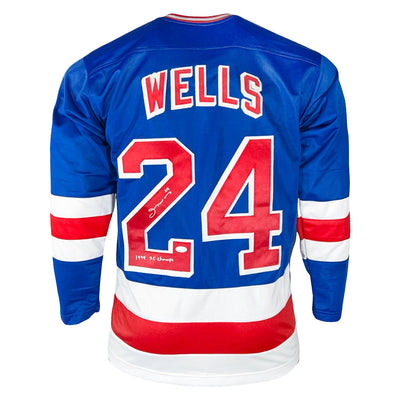 Jay Wells Signed 1994 SC Champs Inscription New York Blue Hockey Jersey (JSA)