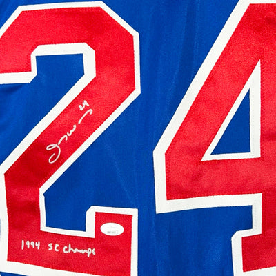 Jay Wells Signed 1994 SC Champs Inscription New York Blue Hockey Jersey (JSA)