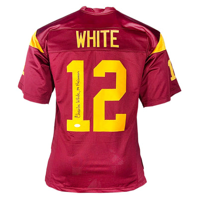 Charles White Signed 79 Heisman Inscription USC Red College Football Jersey (JSA)