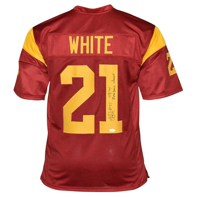 LenDale White Signed 03-04 Rose Bowl Champs Inscription USC College Red Football Jersey (JSA)