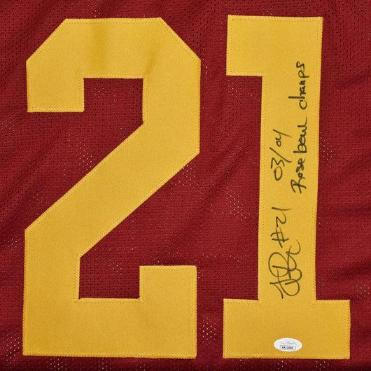 LenDale White Signed 03-04 Rose Bowl Champs Inscription USC College Red Football Jersey (JSA)