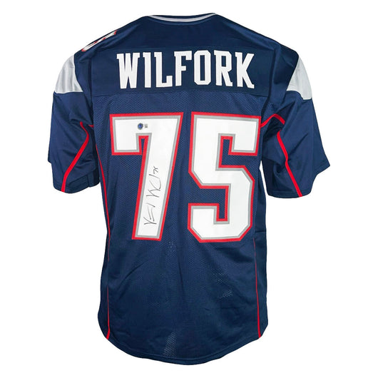 Vince Wilfork Signed New England Navy Football Jersey (Beckett)